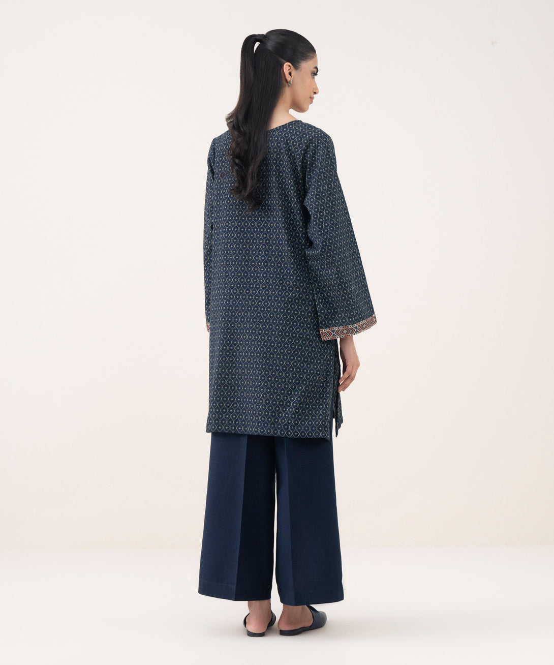 Women's RTW Light Khaddar Embroidered Blue Straight Shirt