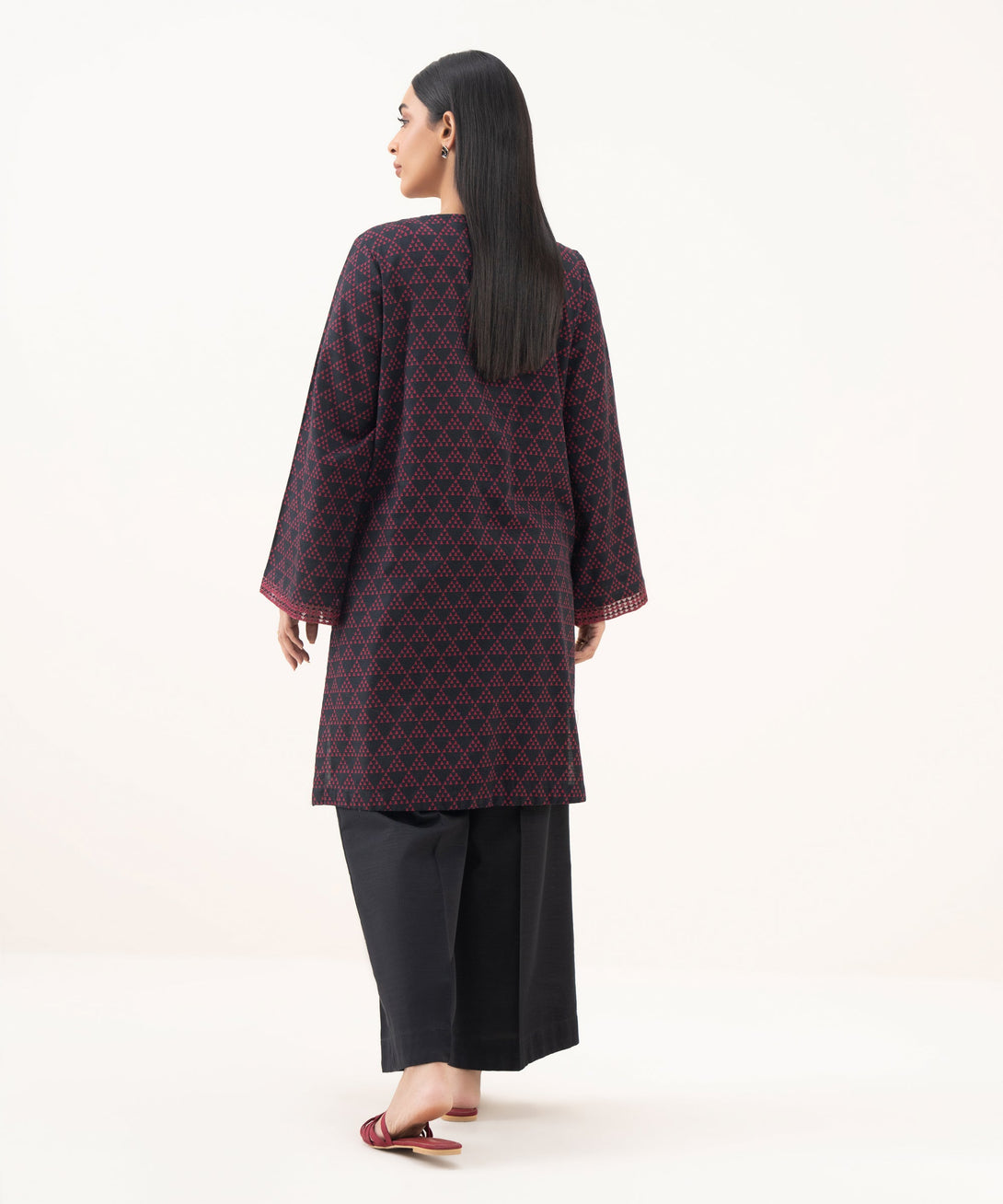 Women's RTW Light Khaddar Embroidered Black Straight Shirt