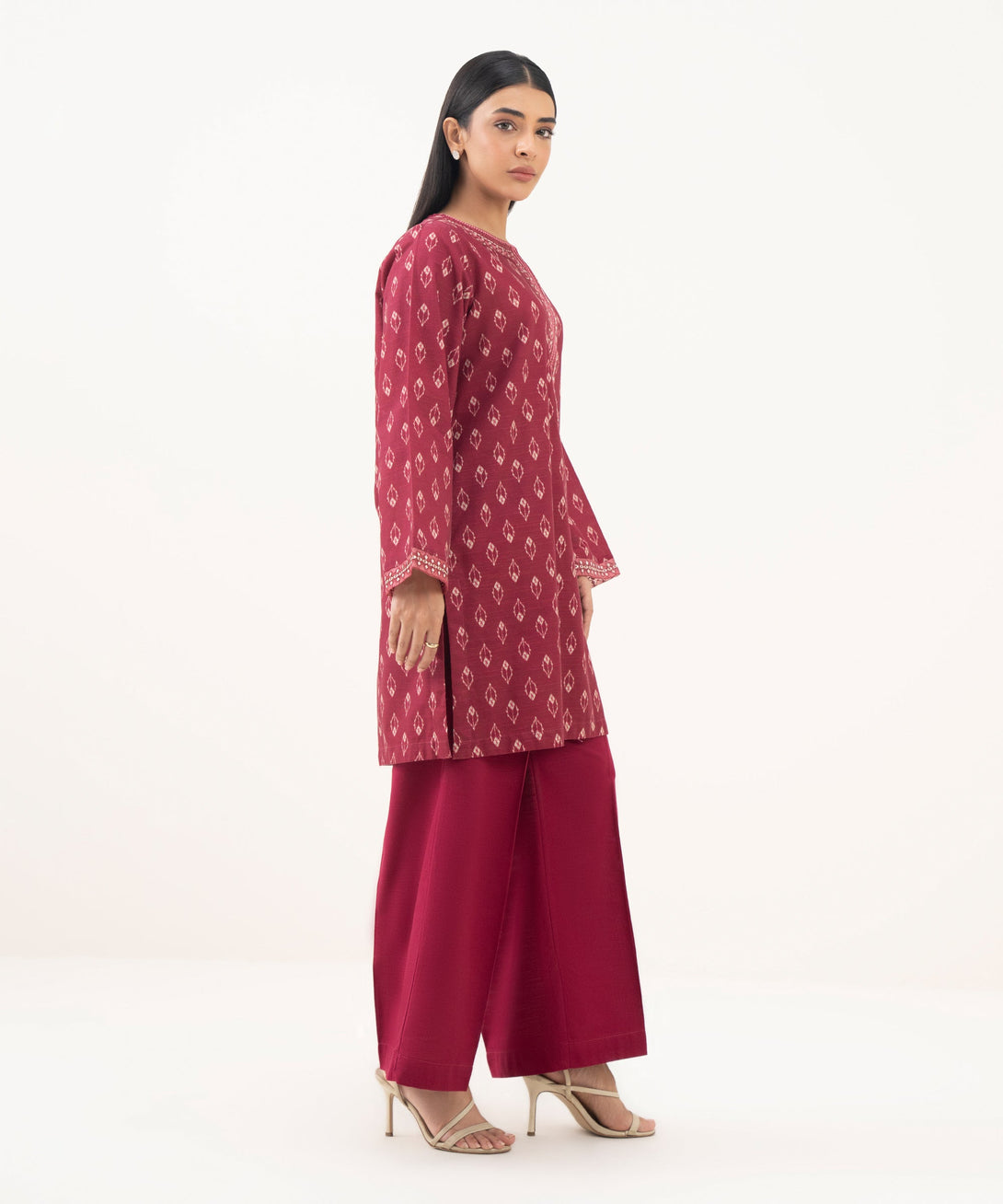 Women's RTW Light Khaddar Embroidered Maroon Straight Shirt