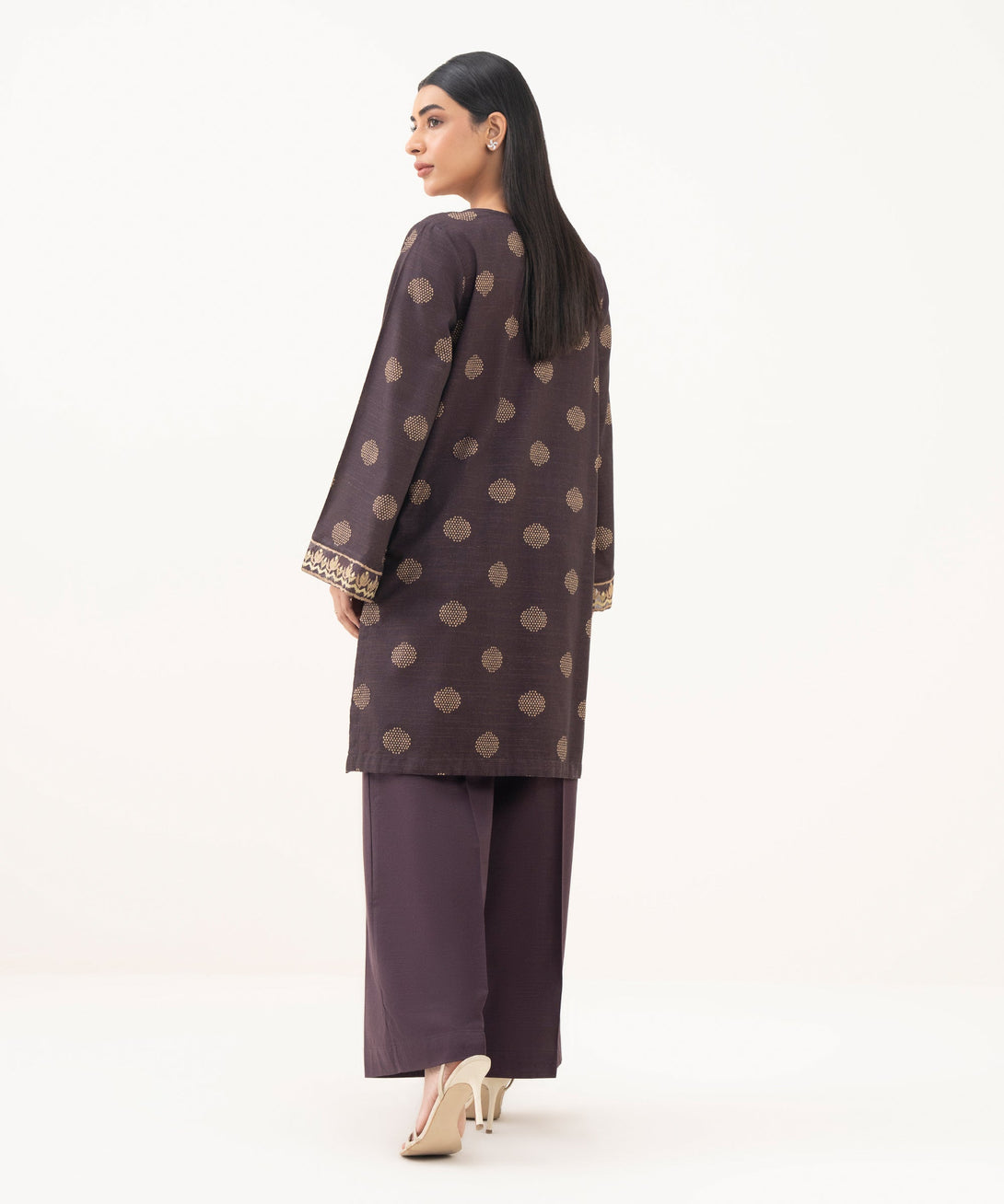 Women's RTW Light Khaddar Embroidered Brown Straight Shirt