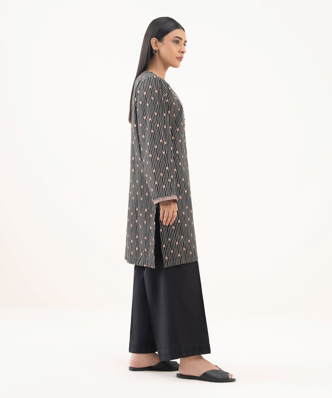 Women's RTW Light Khaddar Embroidered Black Straight Shirt