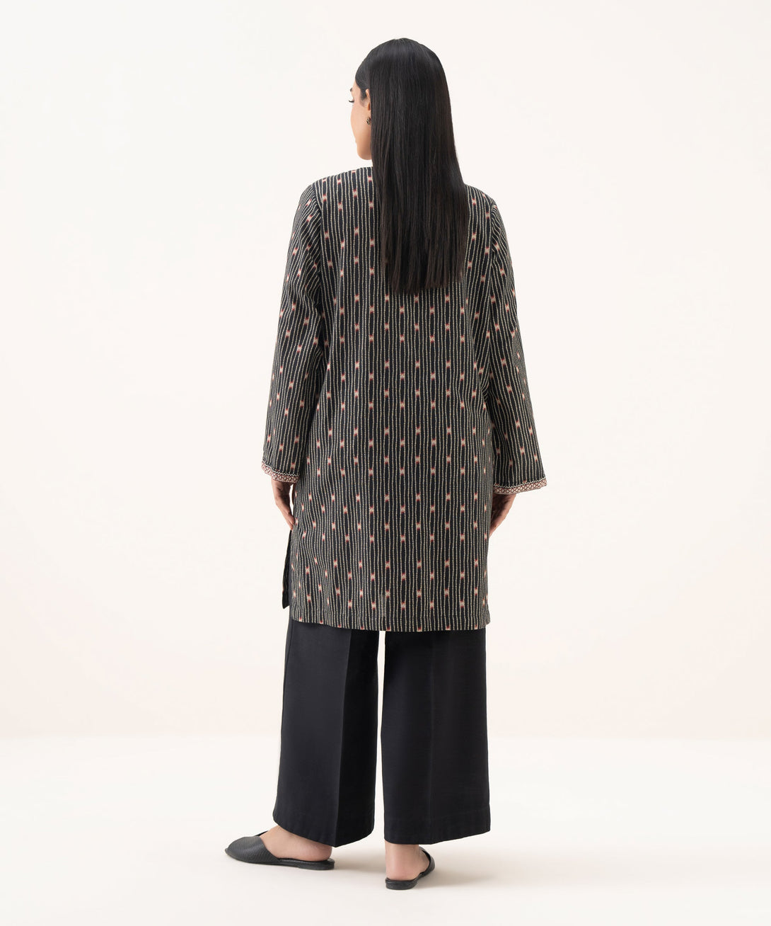 Women's RTW Light Khaddar Embroidered Black Straight Shirt