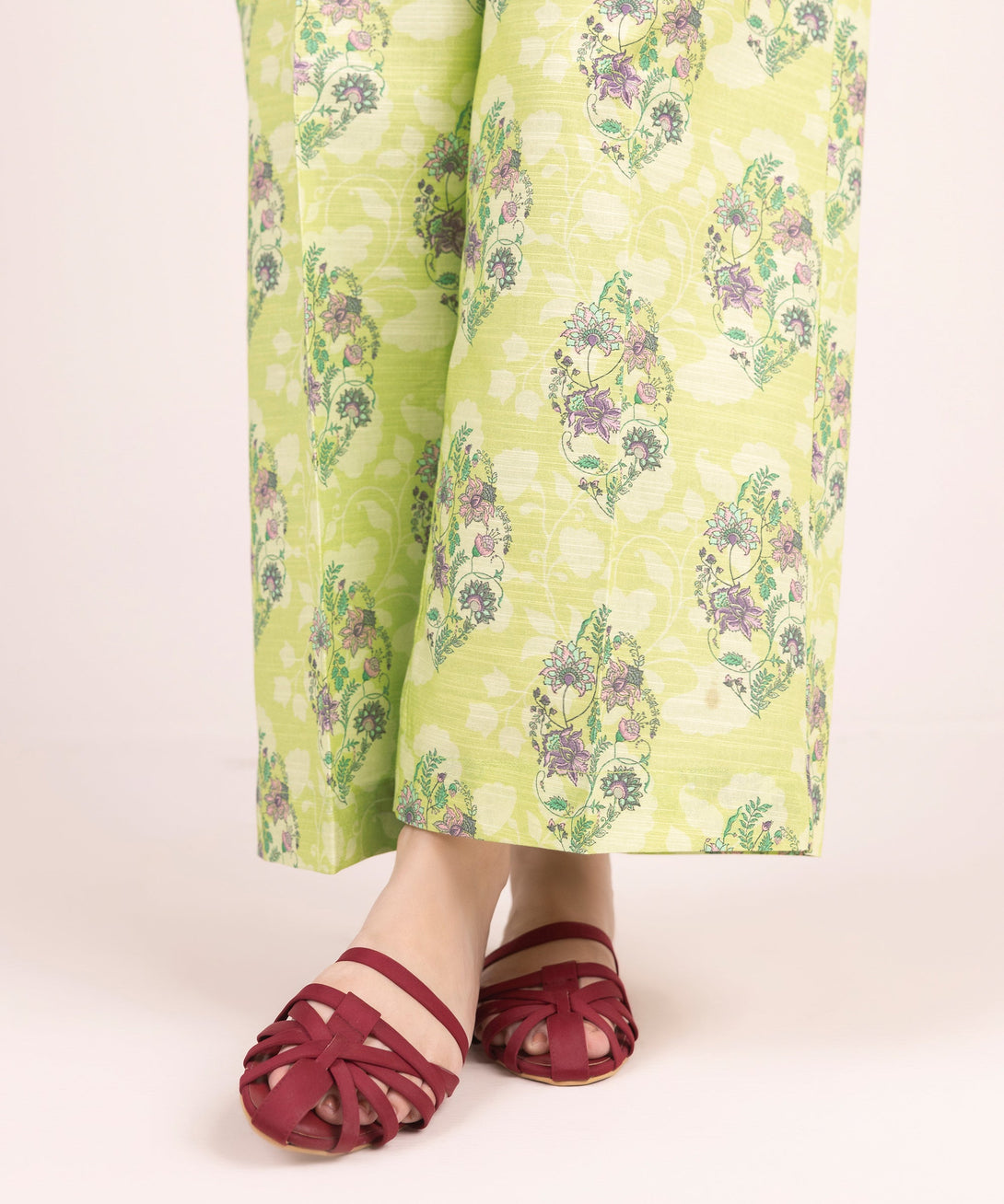 Women's RTW Khaddar Printed Lime Green Culottes