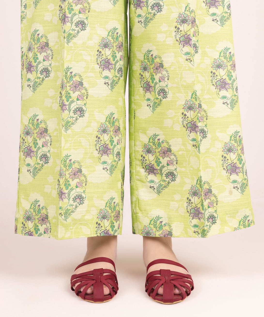 Women's RTW Khaddar Printed Lime Green Culottes