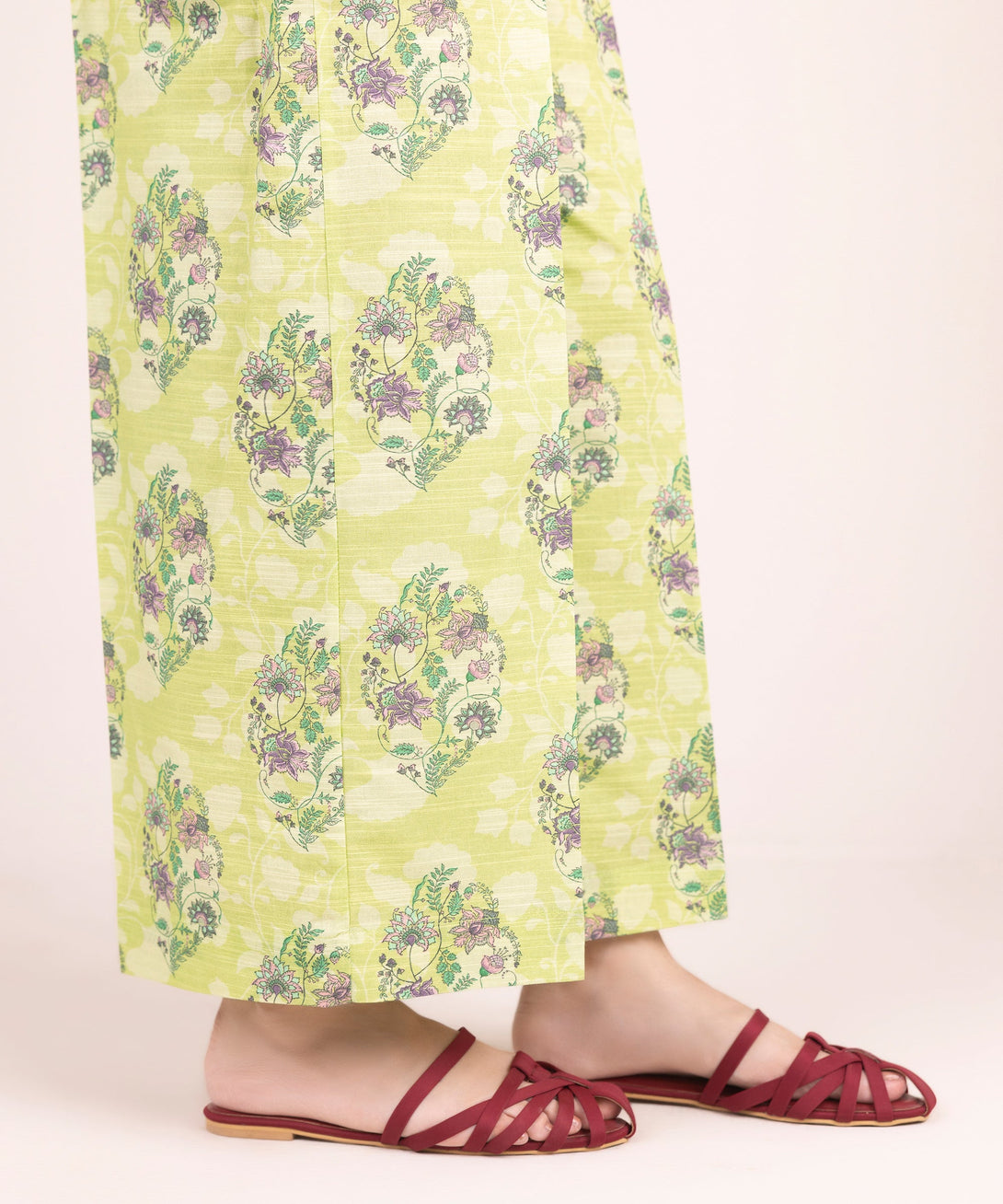 Women's RTW Khaddar Printed Lime Green Culottes