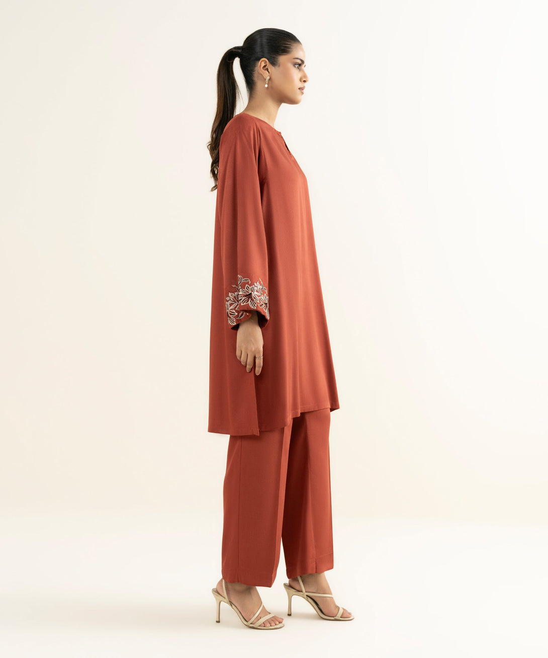 Women's RTW Bedford  Embroidered Rust Straight Shirt