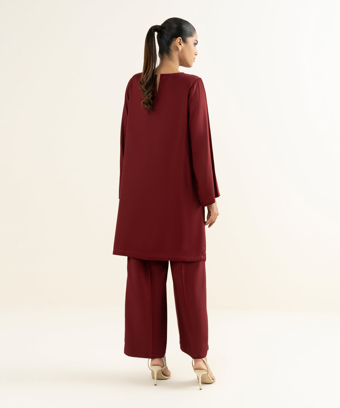 Women's RTW Bedford  Embroidered Maroon Straight Shirt