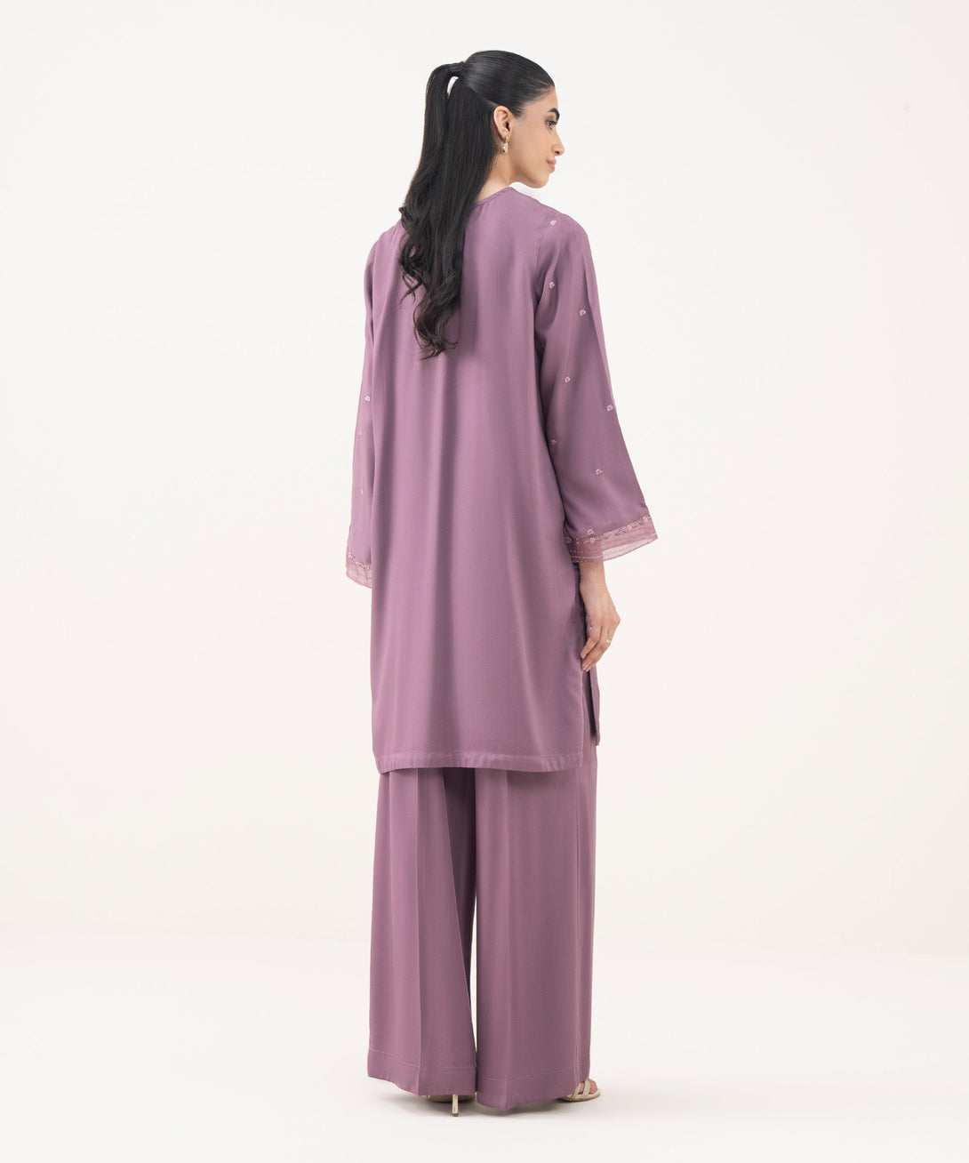 Women's RTW Bedford  Embroidered Purple Straight Shirt