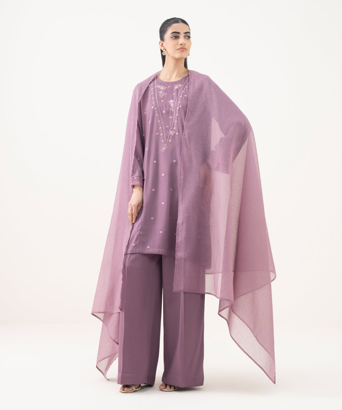 Women's RTW Bedford  Embroidered Purple Straight Shirt