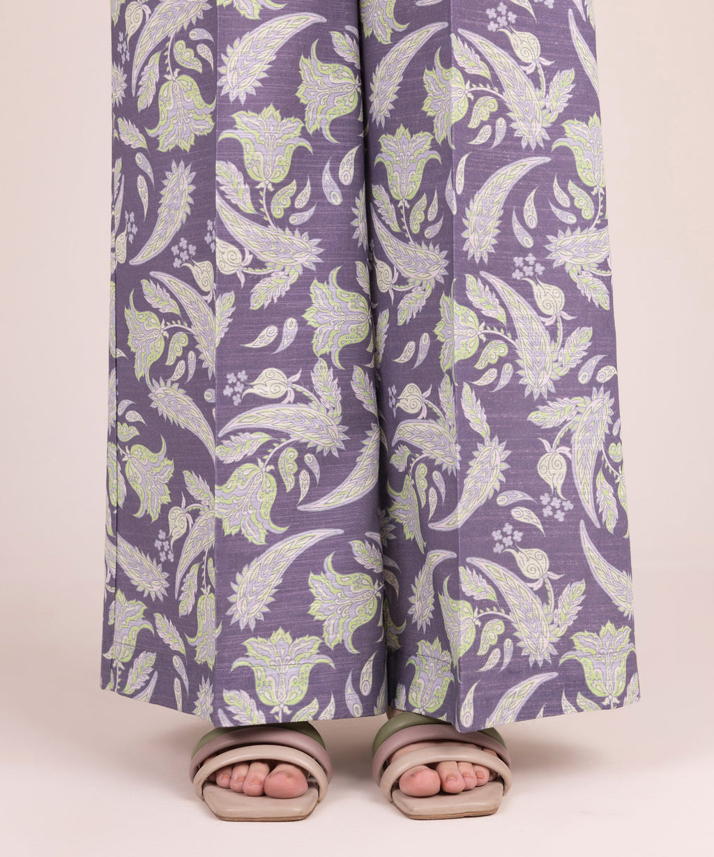 Women's RTW Khaddar Printed Purple Flared Pants