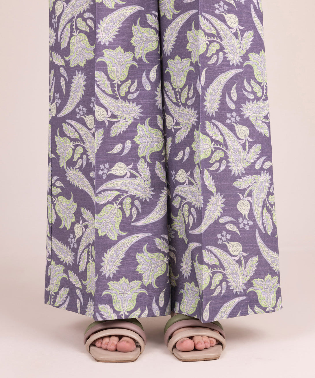 Women's RTW Khaddar Printed Purple Flared Pants
