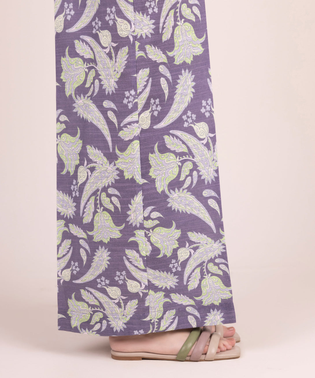 Women's RTW Khaddar Printed Purple Flared Pants