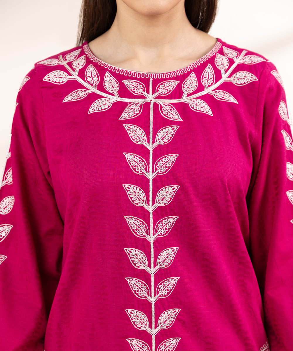 Women's Pret Cambric Pink Embroidered A-Line Shirt