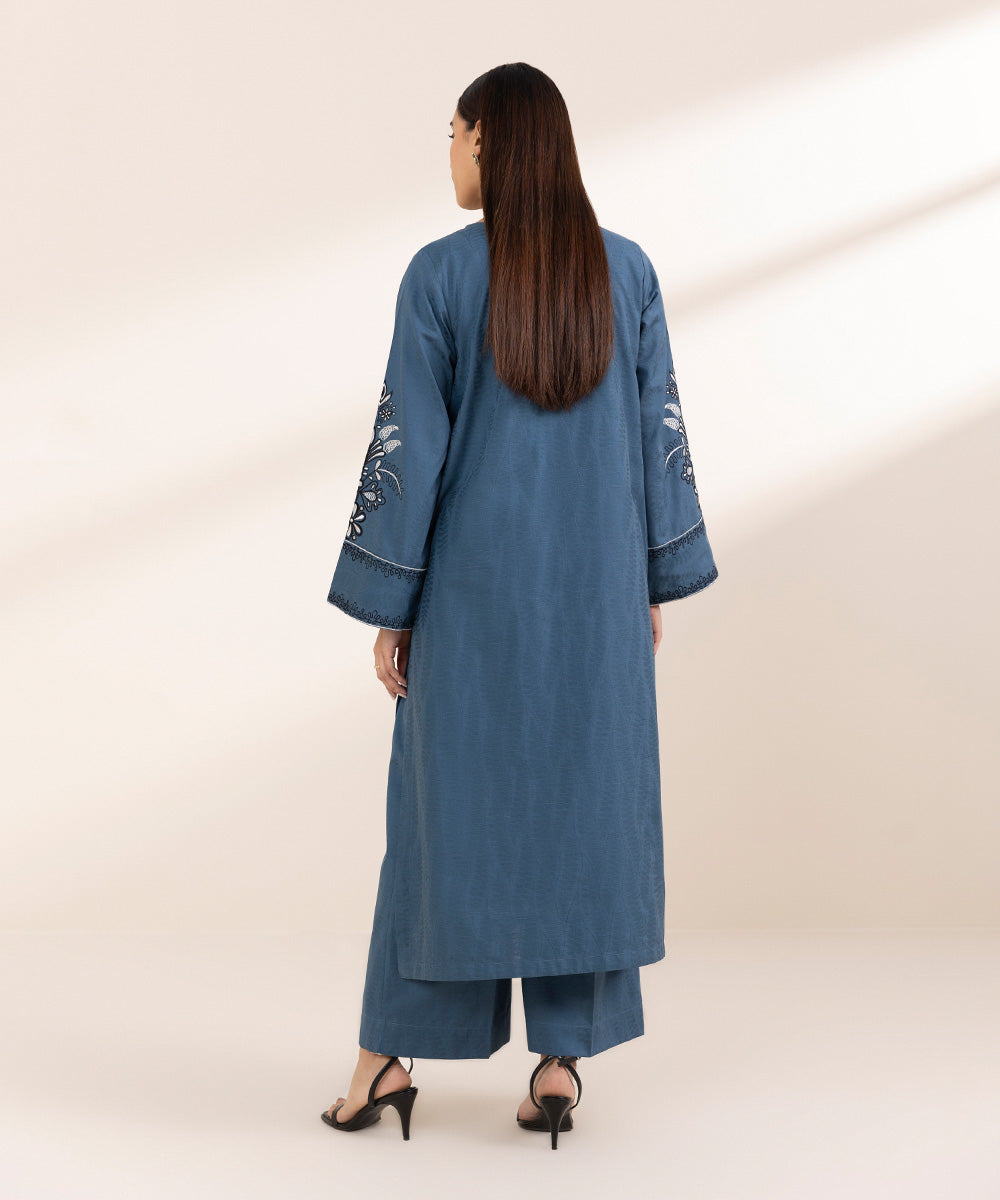 Women's Pret Cambric Blue Embroidered A-Line Shirt
