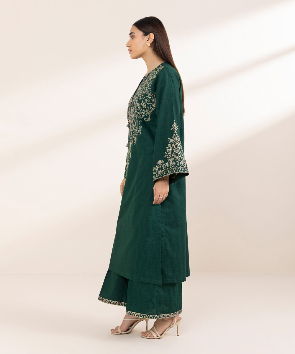 Women's Pret Cambric Green Embroidered Boxy Shirt