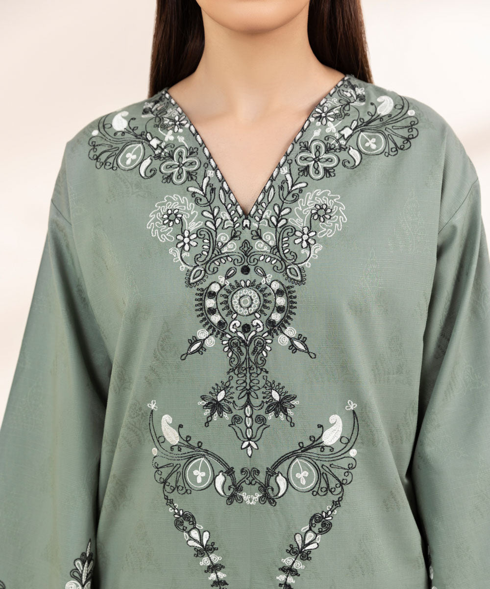 Women's Pret Cambric Grey Embroidered Boxy Shirt