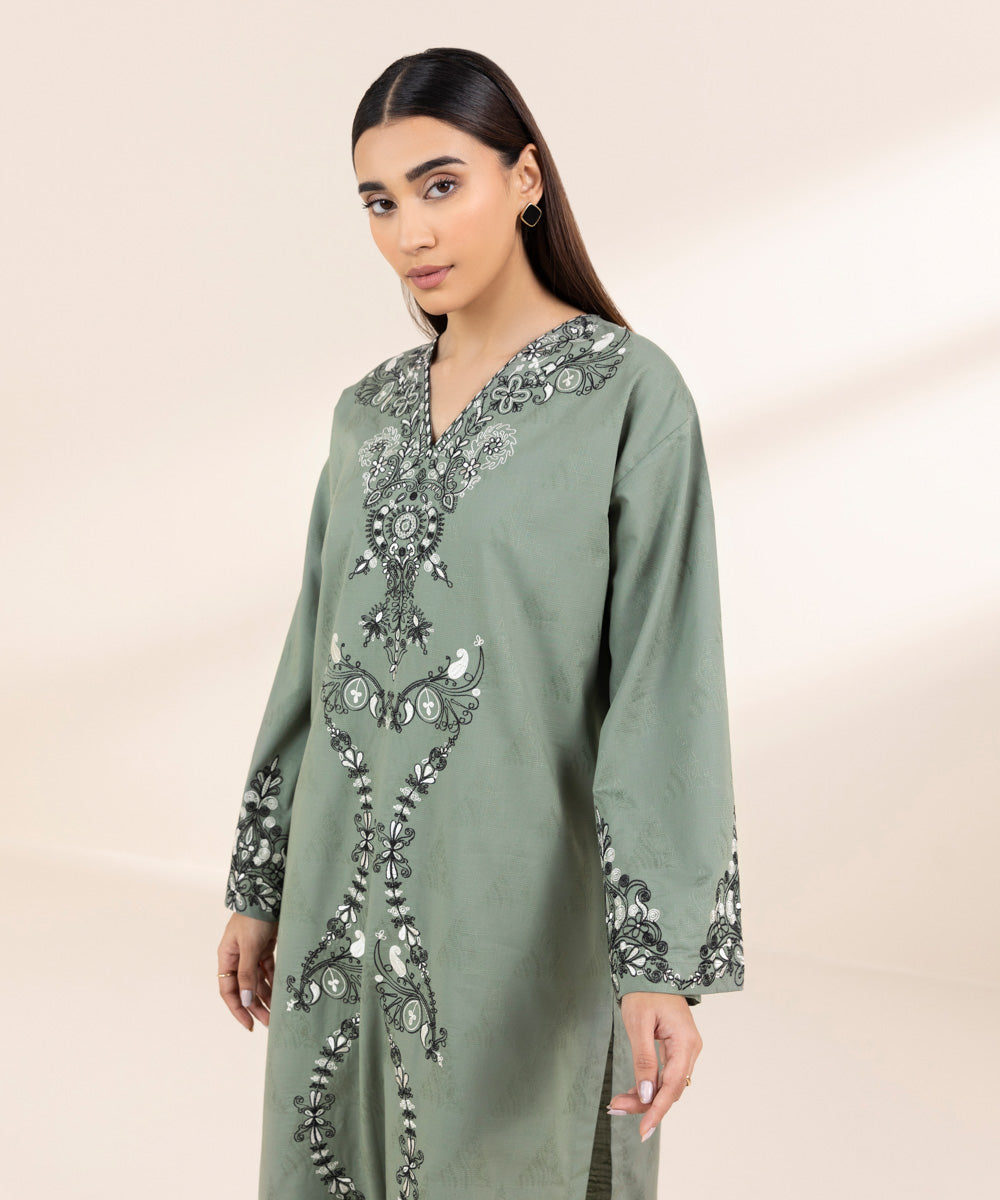 Women's Pret Cambric Grey Embroidered Boxy Shirt