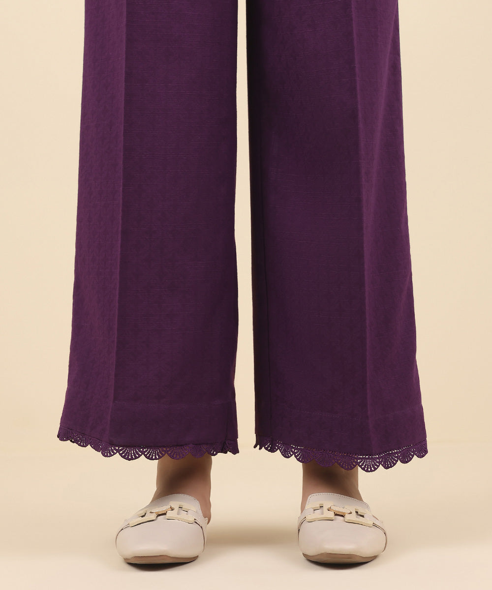 Women's Pret Cotton Jacquard Purple Solid Culottes