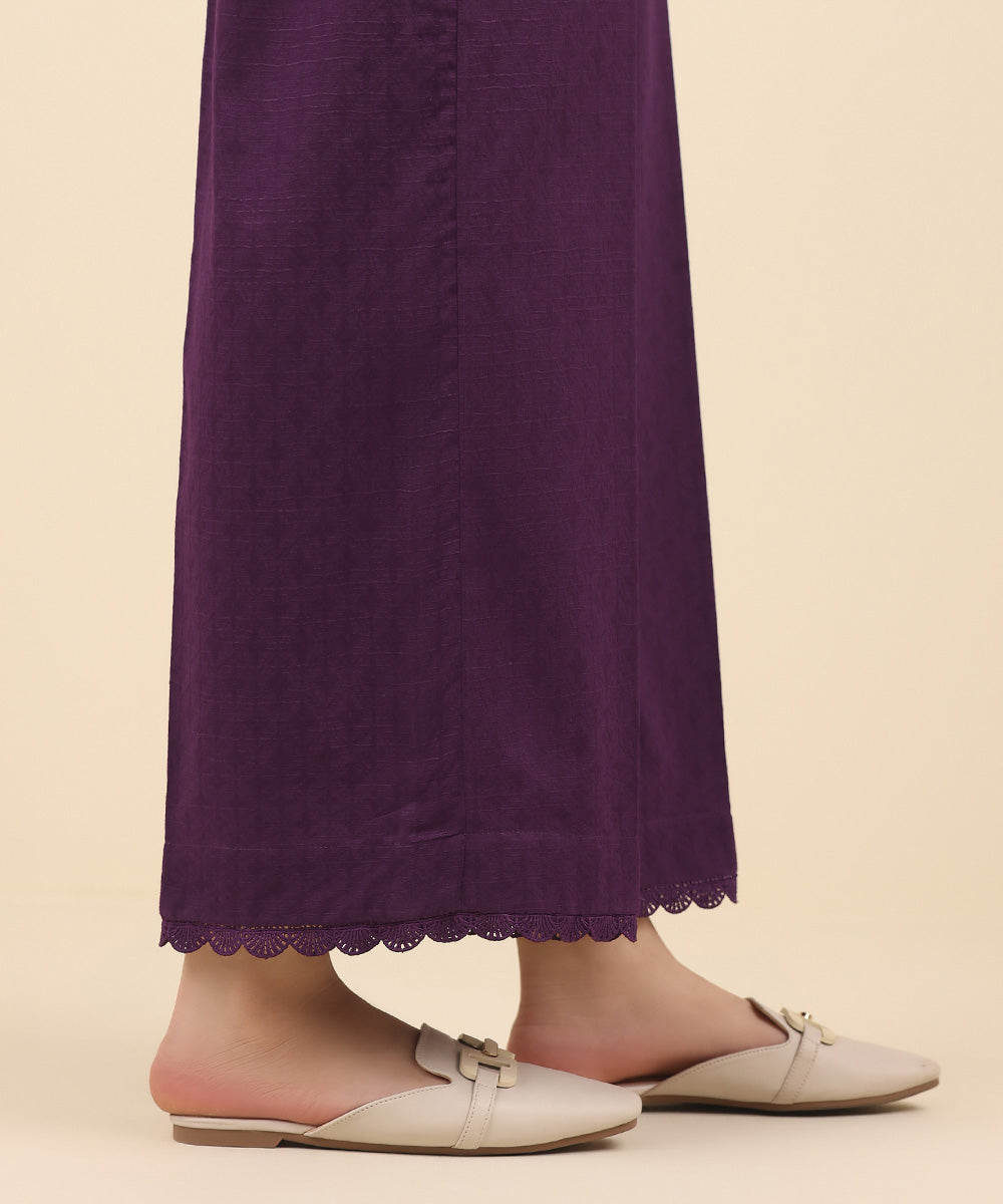 Women's Pret Cotton Jacquard Purple Solid Culottes