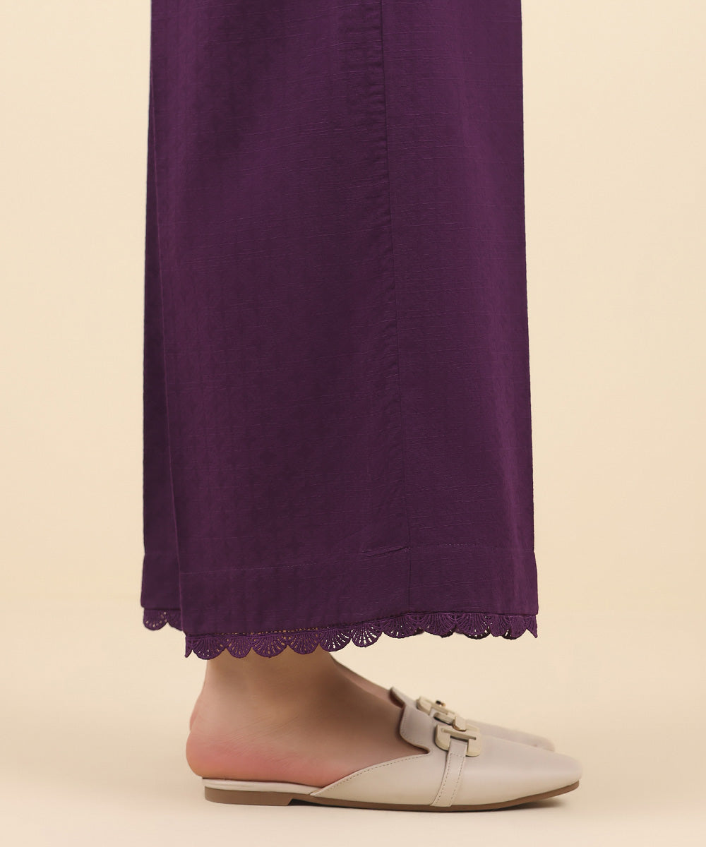 Women's Pret Cotton Jacquard Purple Solid Culottes