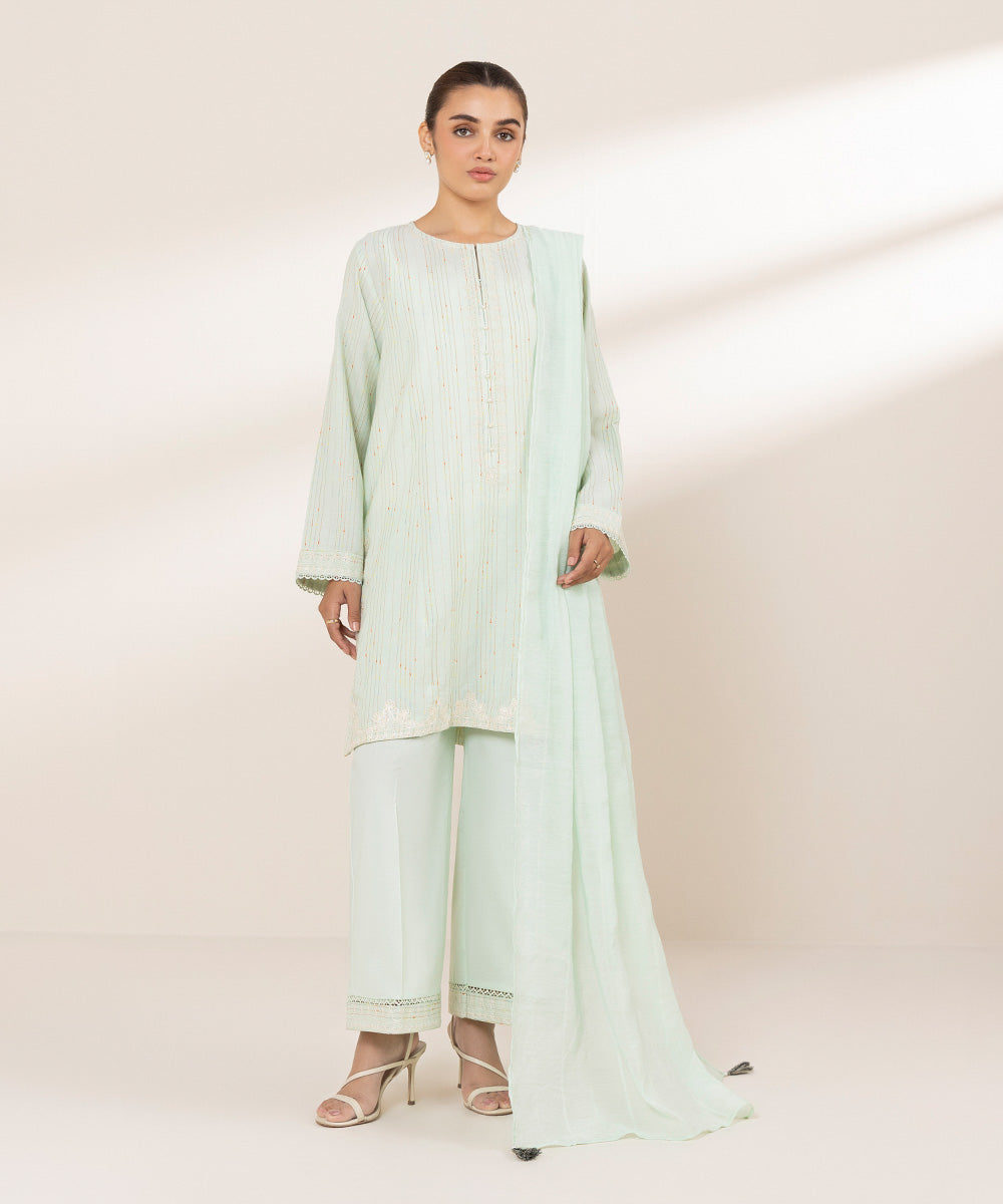 Leno Green Solid Dupatta