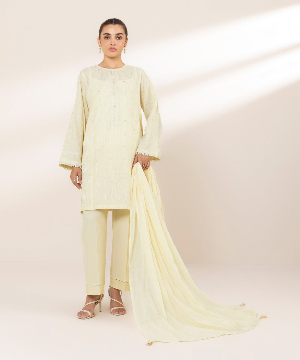 Leno Off White Solid Dupatta