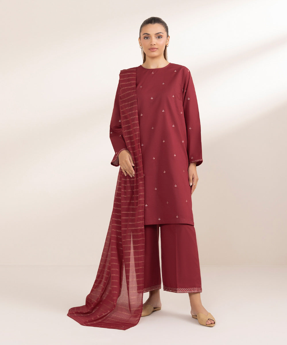 Zari Voile Red Solid Dupatta