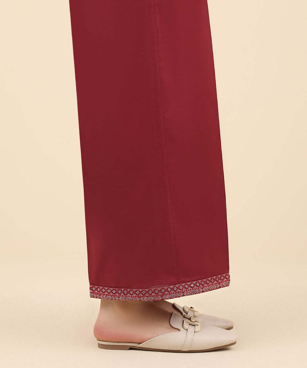 Women's Pret Cambric Red Embroidered Culottes