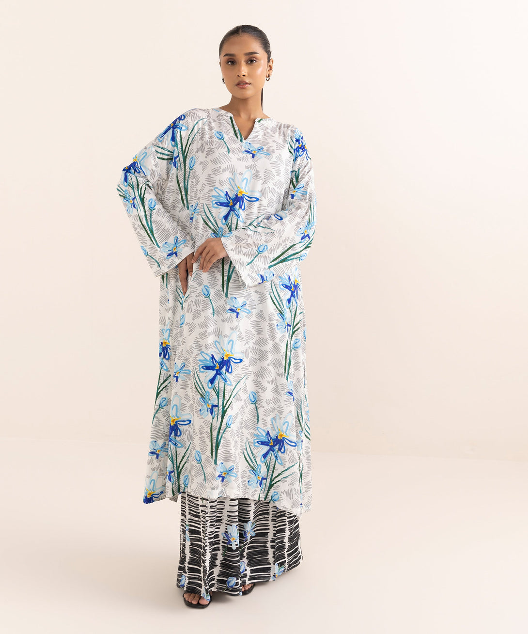 Women's RTW Arabic Lawn Multi Printed Drop Shoulder Shirt
