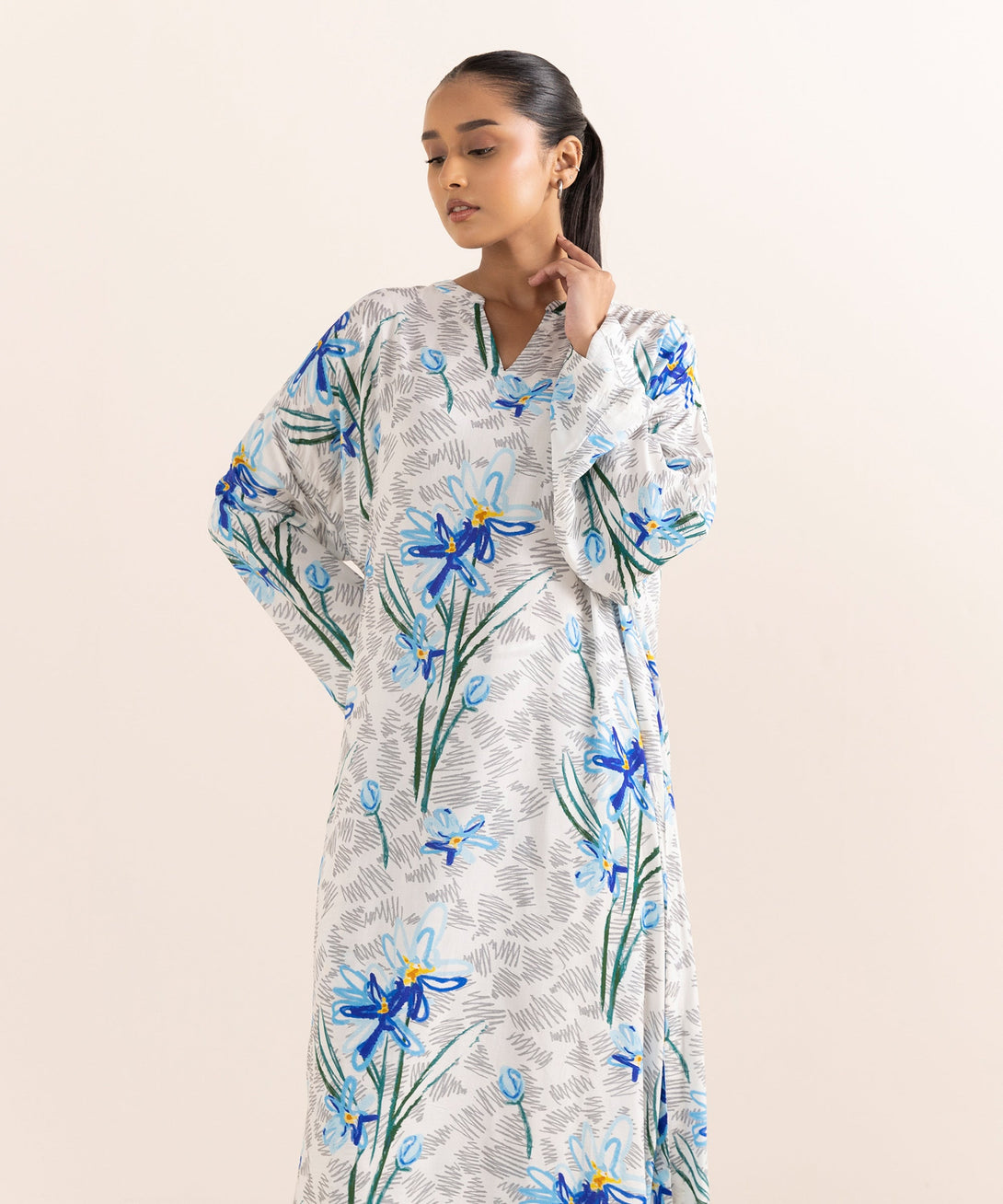 Women's RTW Arabic Lawn Multi Printed Drop Shoulder Shirt