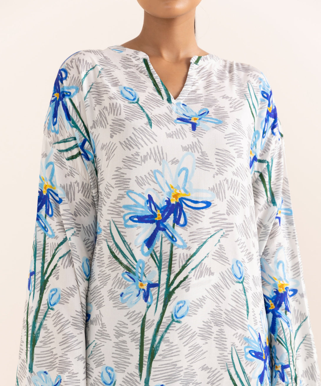 Women's RTW Arabic Lawn Multi Printed Drop Shoulder Shirt