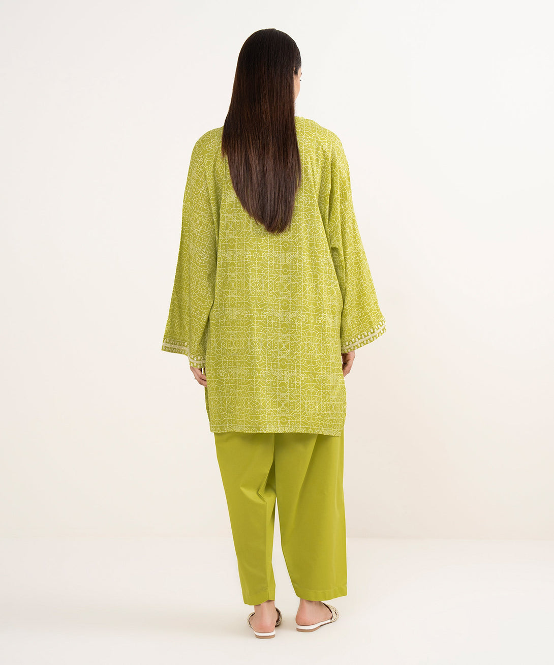 Women's RTW Lawn Green Embroidered Drop Shoulder Shirt