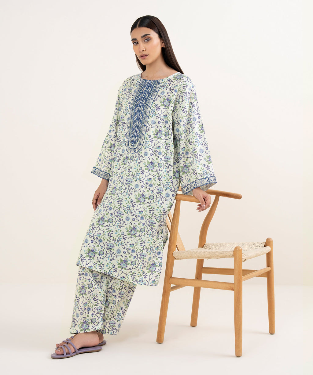 Women's RTW Lawn Multi Embroidered A-Line Shirt