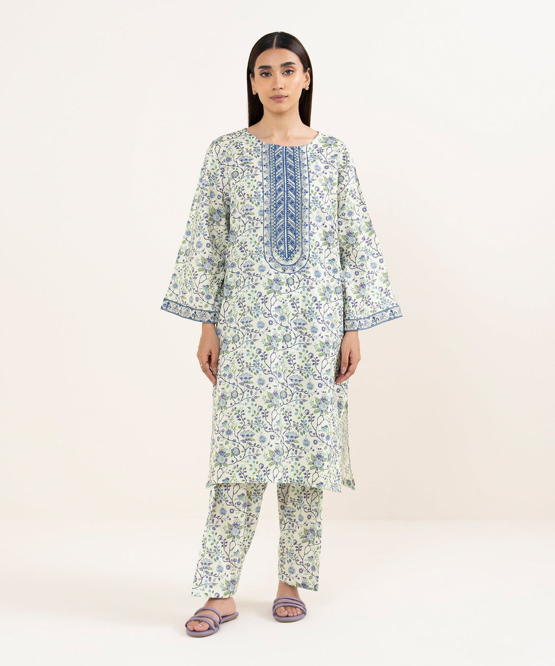 Women's RTW Lawn Multi Embroidered A-Line Shirt