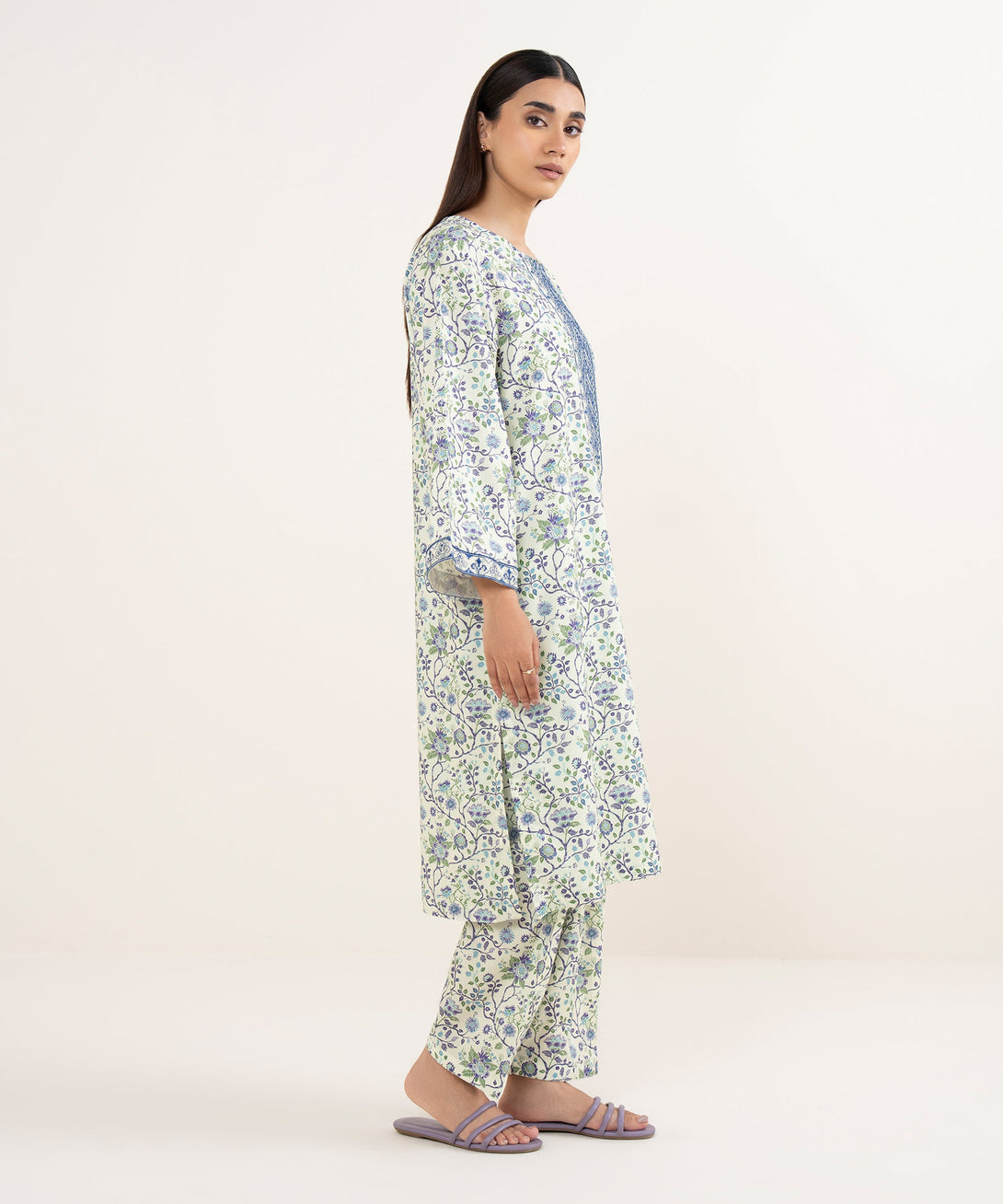 Women's RTW Lawn Multi Embroidered A-Line Shirt