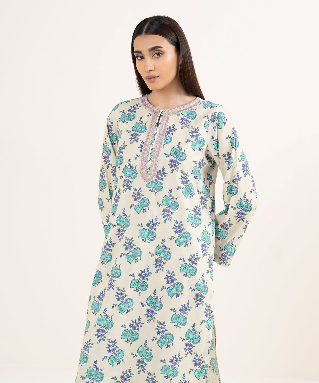 Women's RTW Lawn Beige Embroidered A-Line Shirt