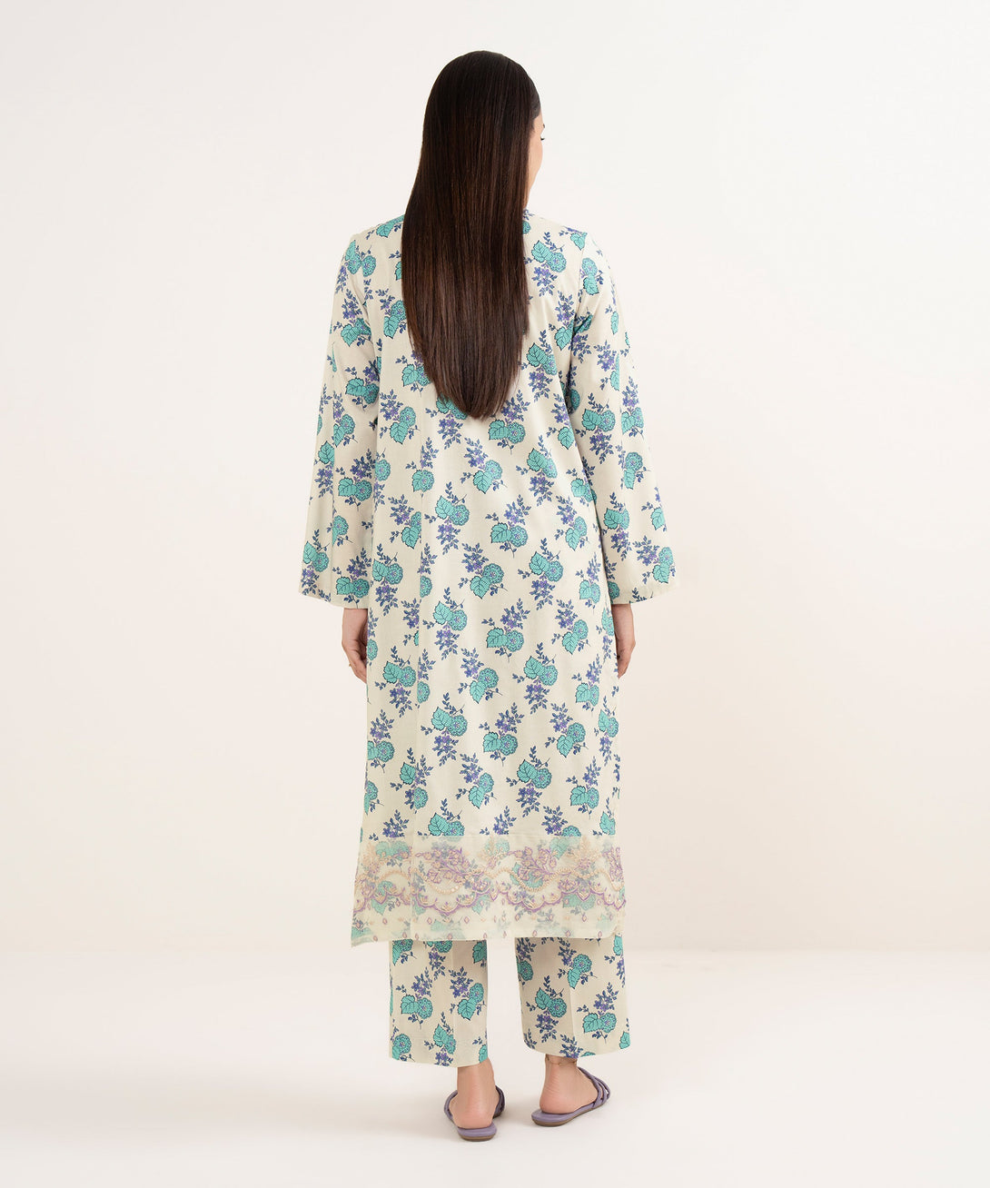 Women's RTW Lawn Beige Embroidered A-Line Shirt