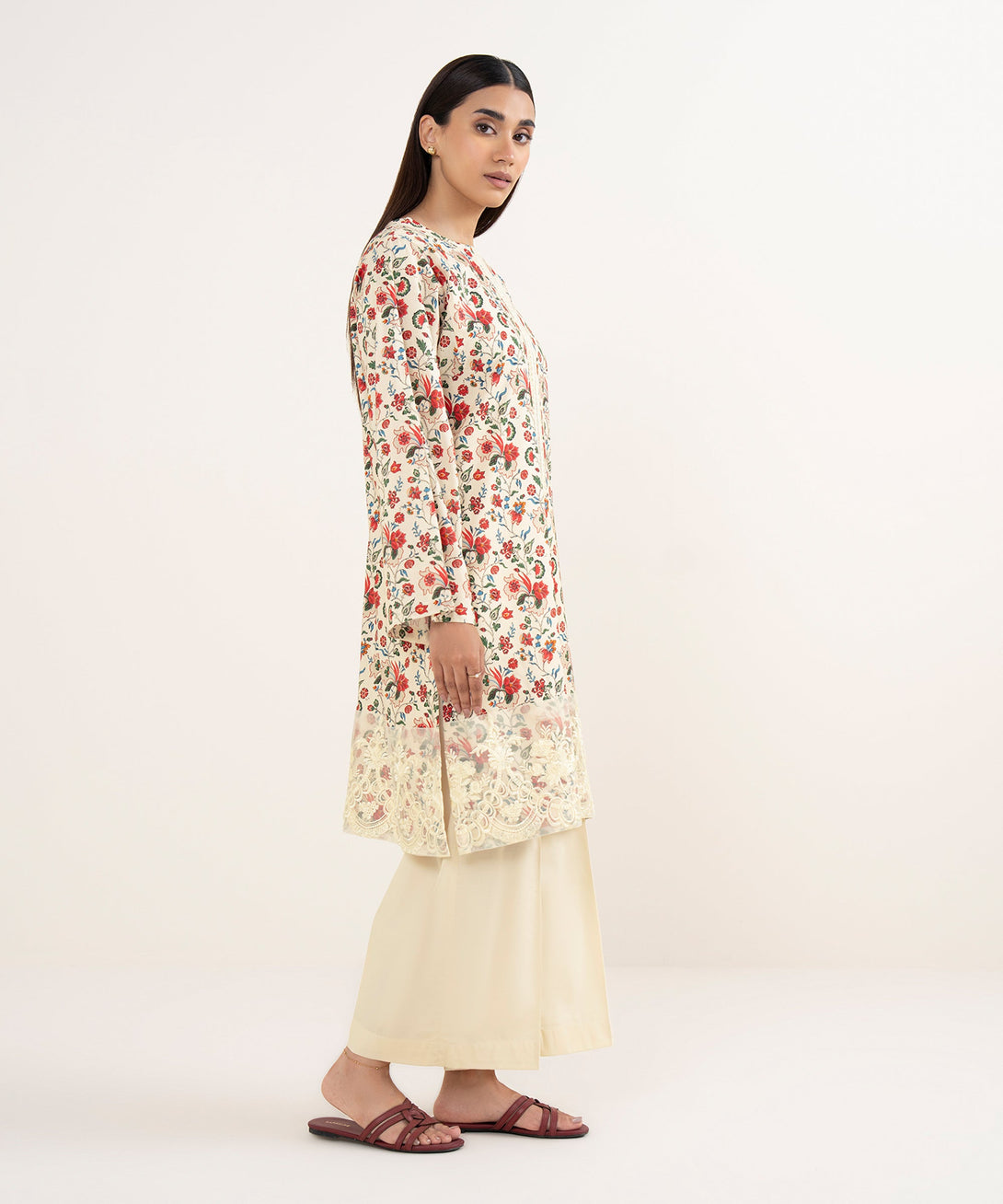 Women's RTW Lawn Multi Embroidered A-Line Shirt
