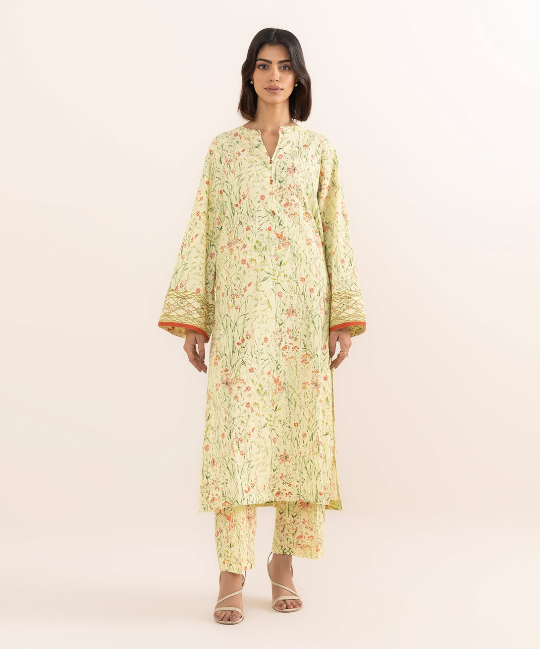 Women's RTW Seersucker Yellow Printed A-Line Shirt