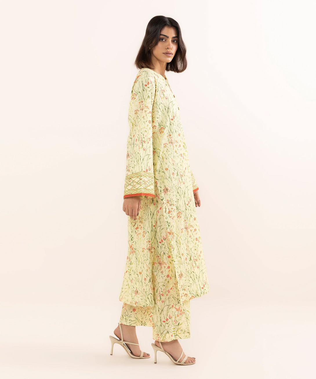 Women's RTW Seersucker Yellow Printed A-Line Shirt