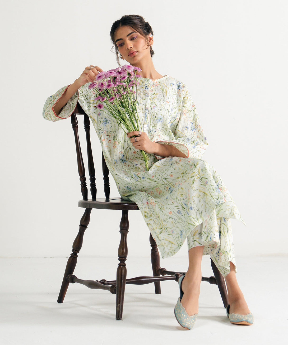 Women's RTW Seersucker Multi Printed Drop Shoulder Shirt