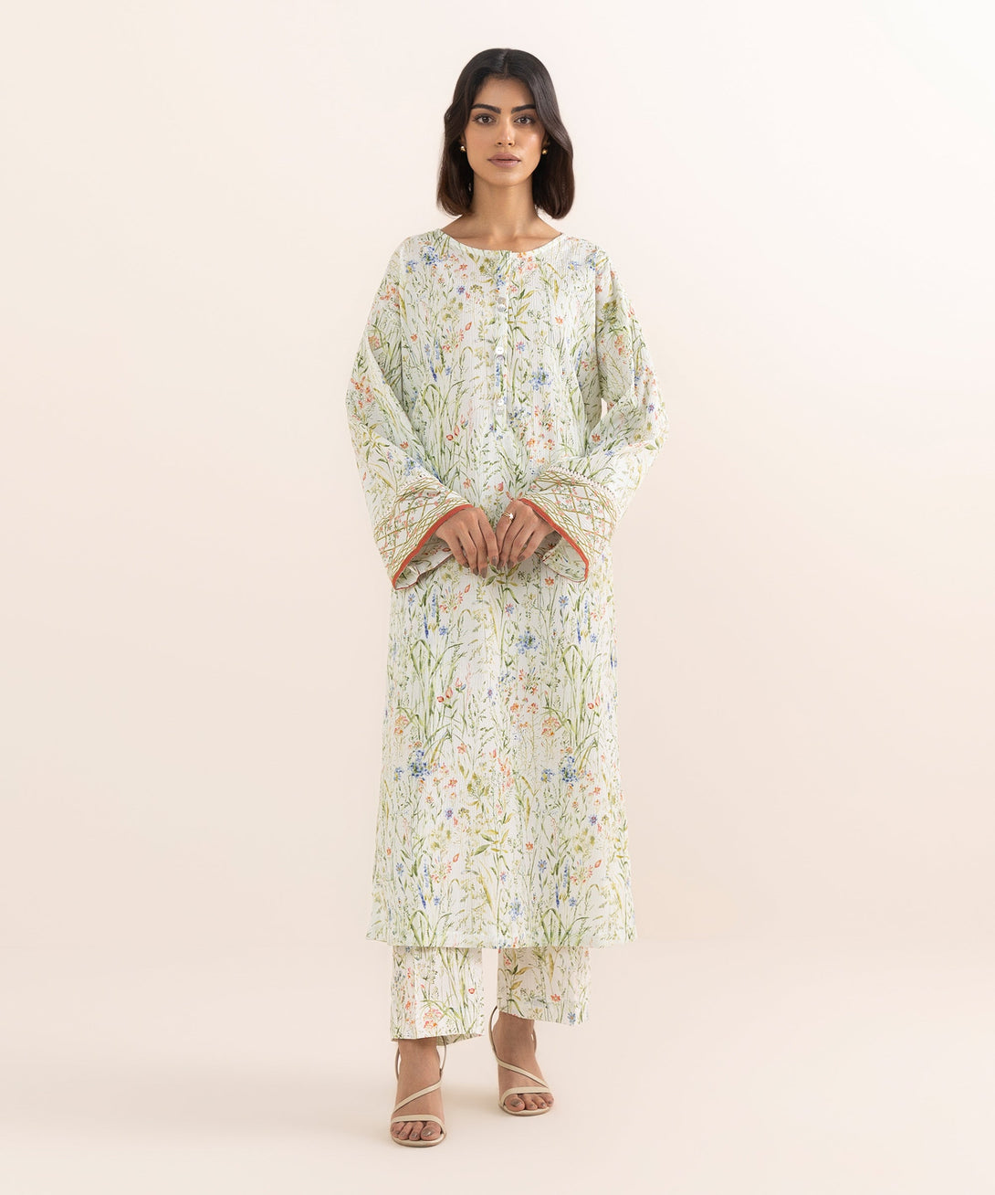 Women's RTW Seersucker Multi Printed Drop Shoulder Shirt