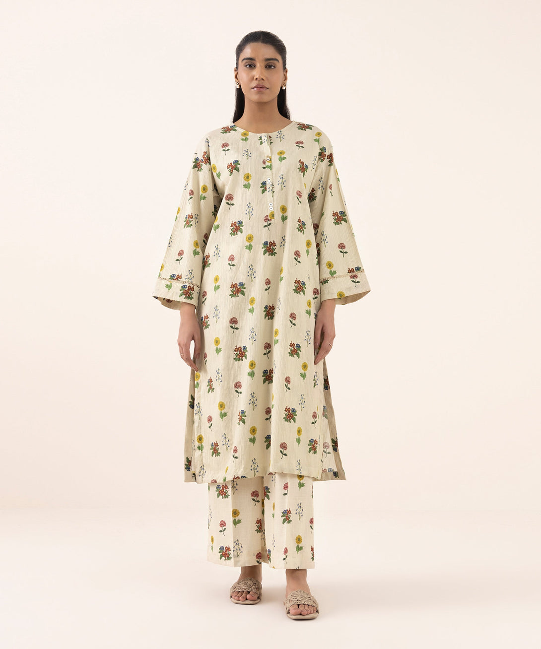 Women's RTW Seersucker Multi Printed Drop Shoulder Shirt