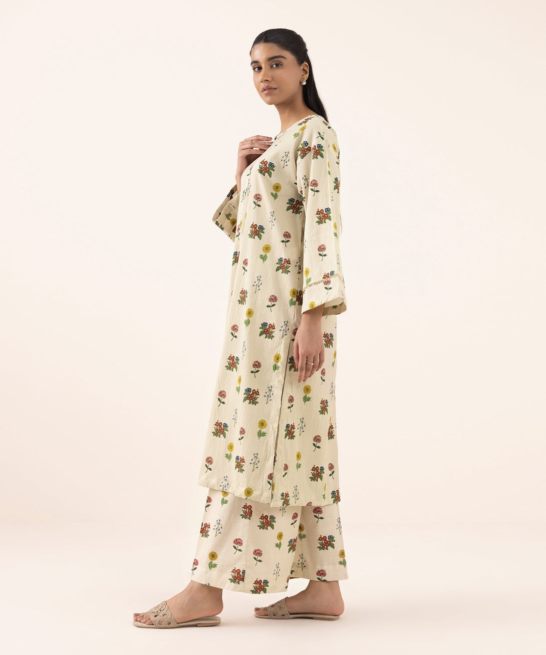 Women's RTW Seersucker Multi Printed Drop Shoulder Shirt