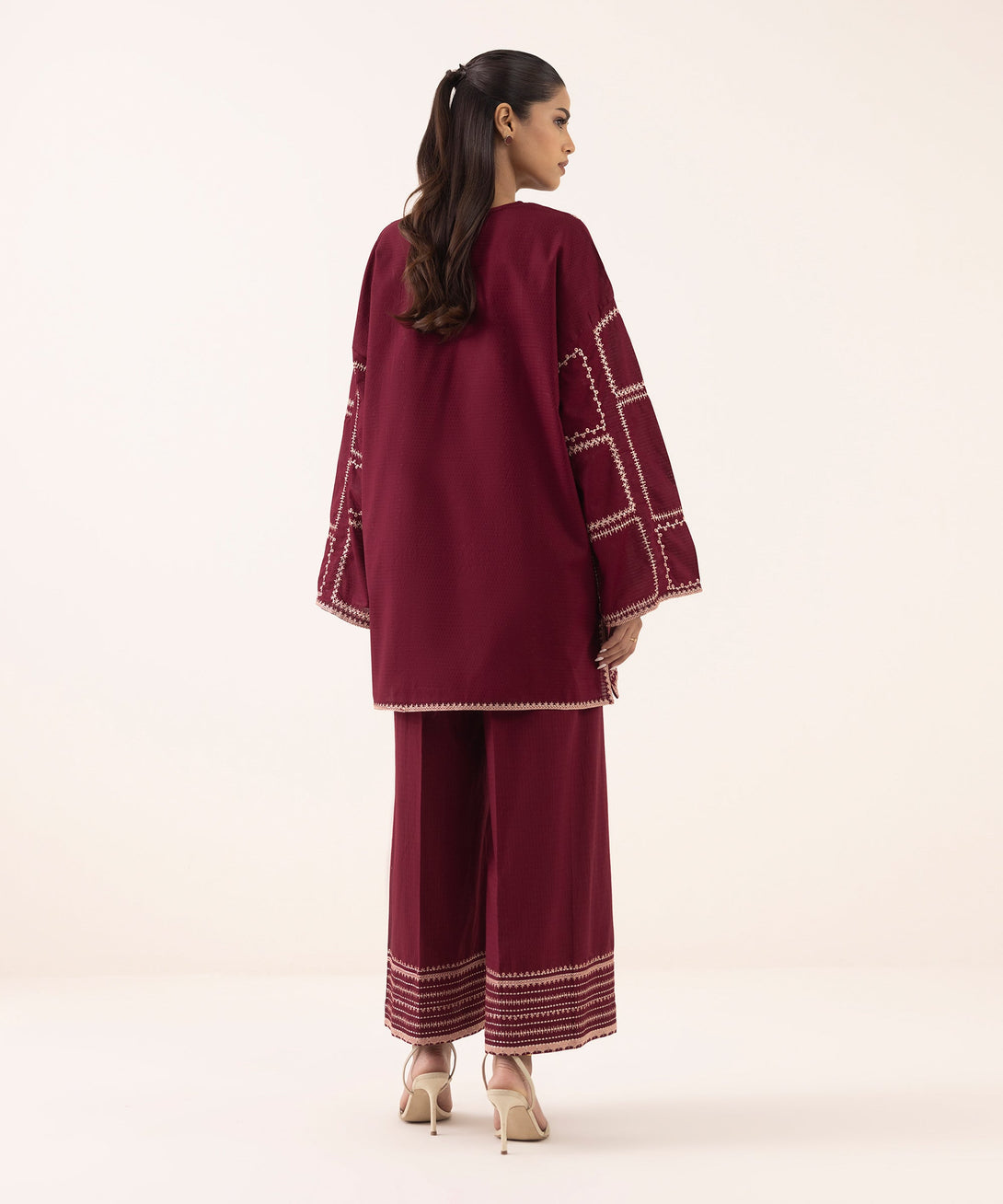 Women's RTW Dobby Red Embroidered Boxy Shirt