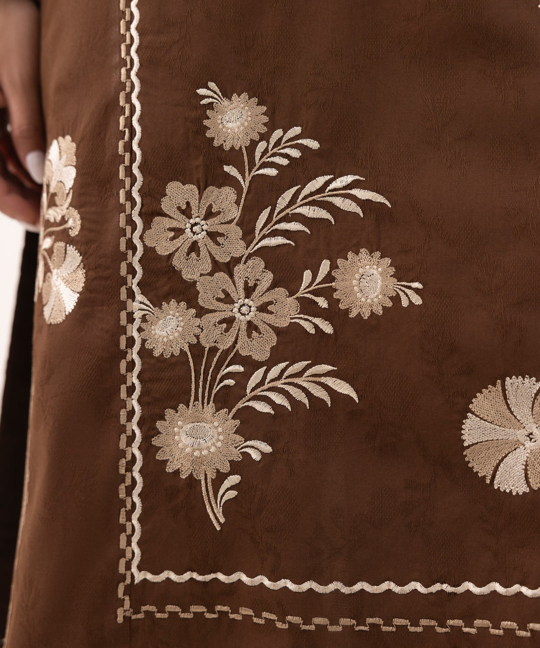 Women's RTW Cotton Jacquard Brown Embroidered Boxy Shirt