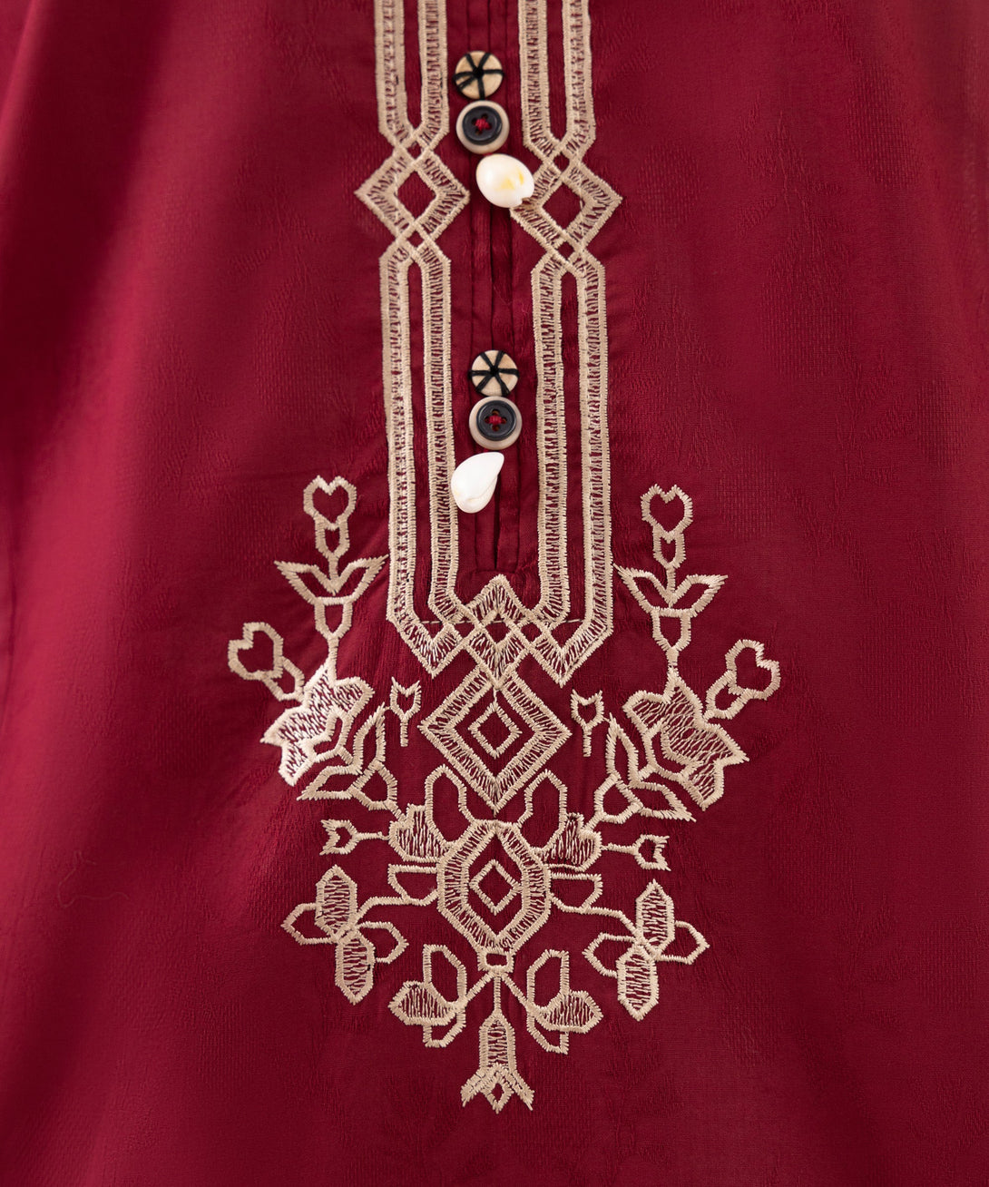 Women's RTW Cotton Jacquard Red Embroidered Boxy Shirt