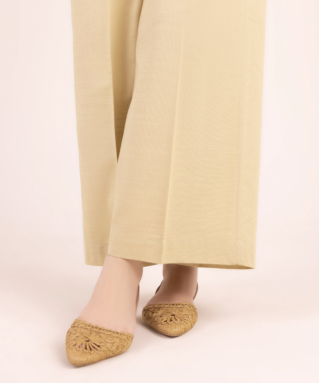 Women's RTW Khaddar Solid Beige Flared Pants