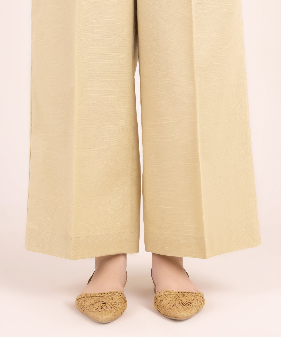 Women's RTW Khaddar Solid Beige Flared Pants