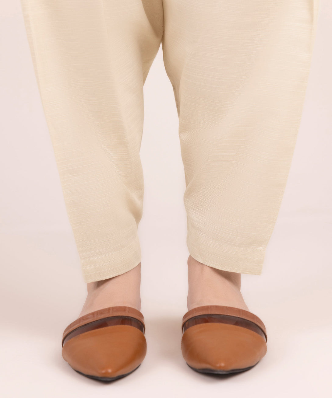 Women's RTW Khaddar Solid Off White Skinny Shalwar